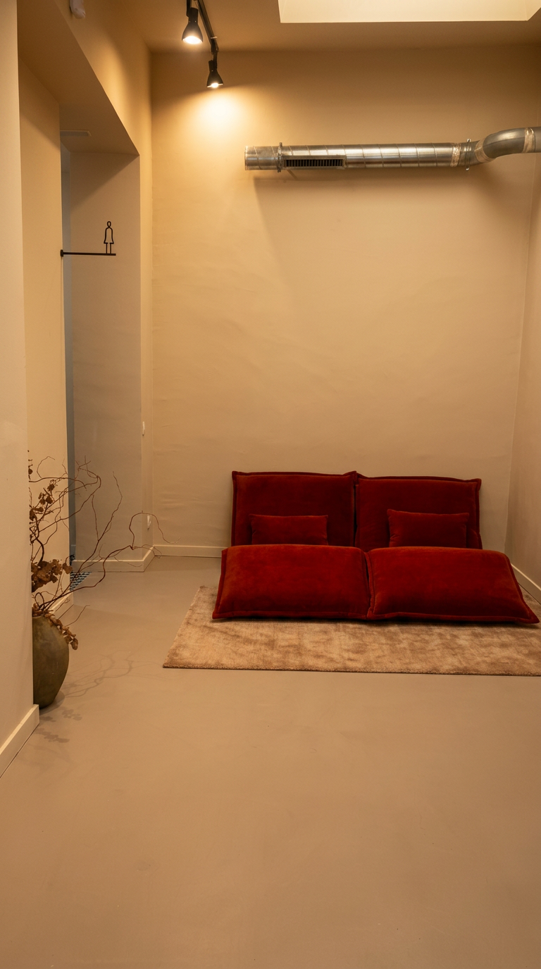The Rohi recovery lounge with a deep red floor sofa